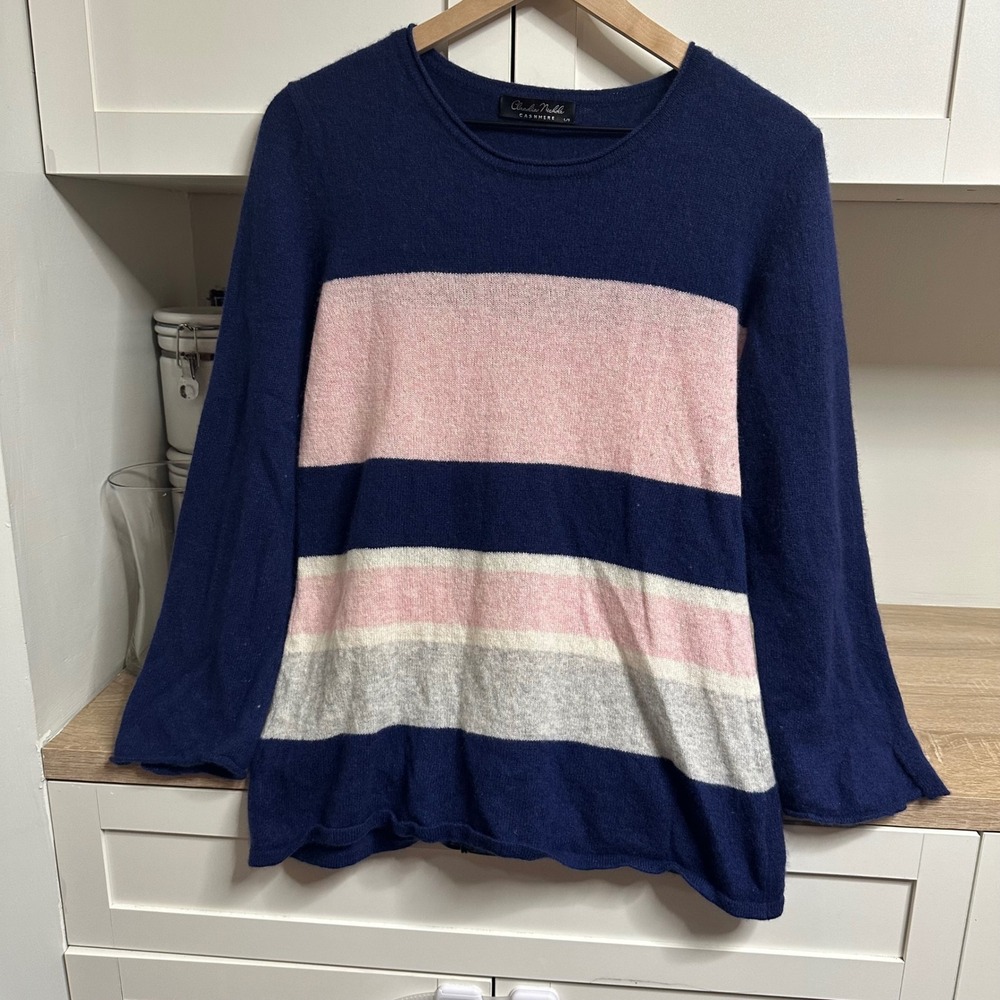 Claudia Nichole 100% Cashmere Sweater Women L Colorblock Pull Over Crewneck Soft